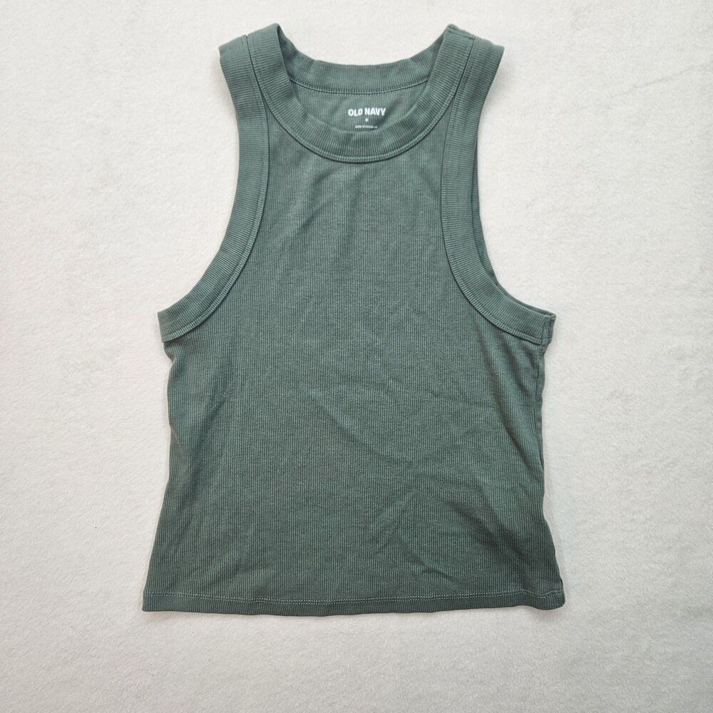Old Navy Women's M Green Ribbed Racerback Tank Top Cropped Stretch Casual
